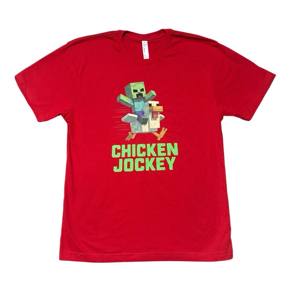 Minecraft Chicken Jockey T Shirt Youth XL Red Graphic Tee Creeper Gamer NWT